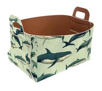 KengjuTesu Painted Whale D Storage Box with Handles, Collapsible Foldable Storage Bin, PU Storage Baskets Storage Organizer for Shelves Bedroom Closet Nursery Toys Laundry Office