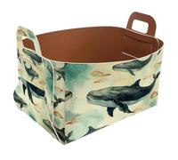 KengjuTesu Painted Whale E Storage Box with Handles, Collapsible Foldable Storage Bin, PU Storage Baskets Storage Organizer for Shelves Bedroom Closet Nursery Toys Laundry Office