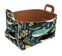 KengjuTesu Painted Whale F Storage Box with Handles, Collapsible Foldable Storage Bin, PU Storage Baskets Storage Organizer for Shelves Bedroom Closet Nursery Toys Laundry Office