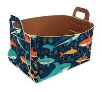 KengjuTesu Painted Whale G Storage Box with Handles, Collapsible Foldable Storage Bin, PU Storage Baskets Storage Organizer for Shelves Bedroom Closet Nursery Toys Laundry Office