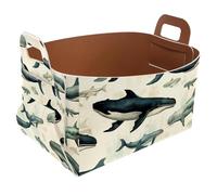 KengjuTesu Painted Whale I Storage Box with Handles, Collapsible Foldable Storage Bin, PU Storage Baskets Storage Organizer for Shelves Bedroom Closet Nursery Toys Laundry Office