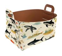 KengjuTesu Painted Whale J Storage Box with Handles, Collapsible Foldable Storage Bin, PU Storage Baskets Storage Organizer for Shelves Bedroom Closet Nursery Toys Laundry Office