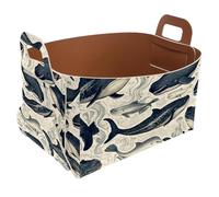 KengjuTesu Painted Whale K Storage Box with Handles, Collapsible Foldable Storage Bin, PU Storage Baskets Storage Organizer for Shelves Bedroom Closet Nursery Toys Laundry Office