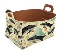 KengjuTesu Painted Whale L Storage Box with Handles, Collapsible Foldable Storage Bin, PU Storage Baskets Storage Organizer for Shelves Bedroom Closet Nursery Toys Laundry Office