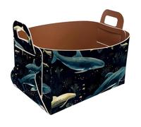 KengjuTesu Painted Whale N Storage Box with Handles, Collapsible Foldable Storage Bin, PU Storage Baskets Storage Organizer for Shelves Bedroom Closet Nursery Toys Laundry Office