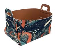 KengjuTesu Painted Whale O Storage Box with Handles, Collapsible Foldable Storage Bin, PU Storage Baskets Storage Organizer for Shelves Bedroom Closet Nursery Toys Laundry Office