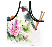 KengjuTesu Pink Rose Hummingbird Yarn Bag, Crochet Bag and Tote Organizer, Twill Fabric Portable Yarn Storage Bags for Crochet Hooks, Crochet Accessories Knitting Bag for Crochet Lovers