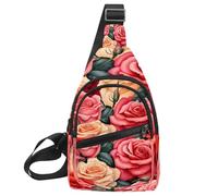 KengjuTesu Pink Yellow Rose Crossbody Sling Backpack Sling Bag for Workout Running Traveling Hiking, Crossbody Fanny Packs Chest Bag with Adjustable Strap for Women Men