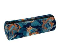 KengjuTesu PU Leather Pencil Case, Pencil Pouch with Zipper, Blue Dragon Pen Bag Office Supplies Stationery Organizer for Teens Girls Student Adults