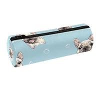 KengjuTesu PU Leather Pencil Case, Pencil Pouch with Zipper, Bubble French Bulldog Blue Pen Bag Office Supplies Stationery Organizer for Teens Girls Student Adults