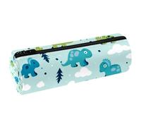 KengjuTesu PU Leather Pencil Case, Pencil Pouch with Zipper, Cartoon Dinosaurs Trees Blue Pen Bag Office Supplies Stationery Organizer for Teens Girls Student Adults