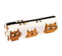 KengjuTesu PU Leather Pencil Case, Pencil Pouch with Zipper, Cartoon Sweater Glasses Cat Pen Bag Office Supplies Stationery Organizer for Teens Girls Student Adults