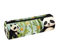 KengjuTesu PU Leather Pencil Case, Pencil Pouch with Zipper, Cure Panda Print Pen Bag Office Supplies Stationery Organizer for Teens Girls Student Adults