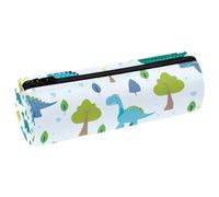 KengjuTesu PU Leather Pencil Case, Pencil Pouch with Zipper, Dinosaurs Trees Blue Pen Bag Office Supplies Stationery Organizer for Teens Girls Student Adults