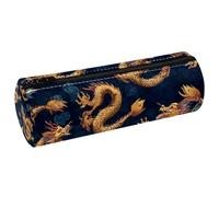 KengjuTesu PU Leather Pencil Case, Pencil Pouch with Zipper, Gold Dragon Pen Bag Office Supplies Stationery Organizer for Teens Girls Student Adults