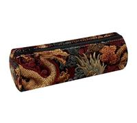 KengjuTesu PU Leather Pencil Case, Pencil Pouch with Zipper, Gold Red Dragon Pen Bag Office Supplies Stationery Organizer for Teens Girls Student Adults