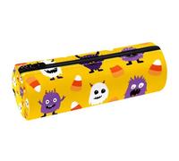 KengjuTesu PU Leather Pencil Case, Pencil Pouch with Zipper, Halloween Monster Yellow Pen Bag Office Supplies Stationery Organizer for Teens Girls Student Adults