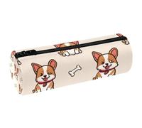 KengjuTesu PU Leather Pencil Case, Pencil Pouch with Zipper, Lovely Corgis Bones Pattern Pen Bag Office Supplies Stationery Organizer for Teens Girls Student Adults