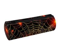 KengjuTesu PU Leather Pencil Case, Pencil Pouch with Zipper, Orange Halloween Spider Web Pen Bag Office Supplies Stationery Organizer for Teens Girls Student Adults