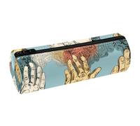 KengjuTesu PU Leather Pencil Case, Pencil Pouch with Zipper, Praying Hands C Pen Bag Office Supplies Stationery Organizer for Teens Girls Student Adults
