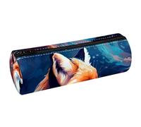 KengjuTesu PU Leather Pencil Case, Pencil Pouch with Zipper, Printing Fox Pen Bag Office Supplies Stationery Organizer for Teens Girls Student Adults