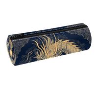 KengjuTesu PU Leather Pencil Case, Pencil Pouch with Zipper, Vintage Dragon Print Pen Bag Office Supplies Stationery Organizer for Teens Girls Student Adults