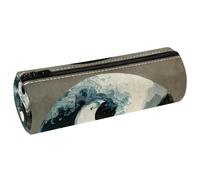 KengjuTesu PU Leather Pencil Case, Pencil Pouch with Zipper, Wave Mountain Yin Yang Pen Bag Office Supplies Stationery Organizer for Teens Girls Student Adults