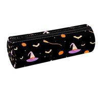 KengjuTesu PU Leather Pencil Case, Pencil Pouch with Zipper, Witch's Hat and Broom Pen Bag Office Supplies Stationery Organizer for Teens Girls Student Adults