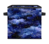 KengjuTesu Purple Night Clouds Stars Storage Box, Large Closet Cube Storage Bin with Double Handles for Organizing Clothes, 11 Inch Foldable Oxford Fabric Storage Baskets for Shelve
