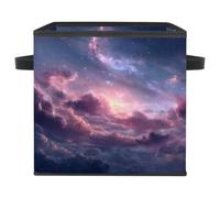 KengjuTesu Purple Night Sky Clouds Storage Box, Large Closet Cube Storage Bin with Double Handles for Organizing Clothes, 11 Inch Foldable Oxford Fabric Storage Baskets for Shelve