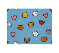 KengjuTesu Small Mouse Pad Desk Pad, Office Mouse Mat Non-Slip Rubber Base, Mousepad for Computer Laptop 28x22cm,Love Hearts Cats Blue