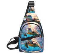 KengjuTesu Sun Sea Turtle Crossbody Sling Backpack Sling Bag for Workout Running Traveling Hiking, Crossbody Fanny Packs Chest Bag with Adjustable Strap for Women Men
