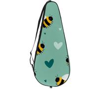 KengjuTesu Tennis Racket Cover with Adjustable Shoulder Strap, Tennis Bag Racquet Cover Holder for Beginner Tennis Players,Bees Hearts Green