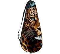 KengjuTesu Tennis Racket Cover with Adjustable Shoulder Strap, Tennis Bag Racquet Cover Holder for Beginner Tennis Players,Vicious Leopard H