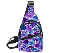 KengjuTesu Vibrant Floral Purple Blue Crossbody Sling Backpack Sling Bag for Workout Running Traveling Hiking, Crossbody Fanny Packs Chest Bag with Adjustable Strap for Women Men