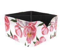 KengjuTesu Watercolor Peony Flowers Desktop Organizer Pen Holder, Rectangular Pencil Cup for Office, Study and Makeup Stations