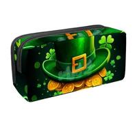 KengjuTesu Waterproof Pencil Case, Clover Hat Gold Coins Pen Bag Pencil Pouch with Zipper, Office Supplies Stationery Organizer for Student Teens Adults