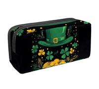 KengjuTesu Waterproof Pencil Case, Gold Coins Clover Hat Pen Bag Pencil Pouch with Zipper, Office Supplies Stationery Organizer for Student Teens Adults