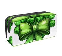 KengjuTesu Waterproof Pencil Case, Green Bow Clover Pen Bag Pencil Pouch with Zipper, Office Supplies Stationery Organizer for Student Teens Adults