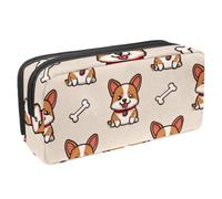 KengjuTesu Waterproof Pencil Case, Lovely Corgis Bones Pattern Pen Bag with Zipper, Pencil Pouch Office Supplies Stationery Organizer for Teens Girls Student Adults