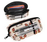 KengjuTesu Waterproof Pencil Case, Lovely Corgis Bones Pattern Pen Bag with Zipper, Pencil Pouch Office Supplies Stationery Organizer for Teens Girls Student Adults