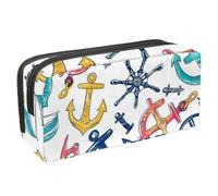 KengjuTesu Waterproof Pencil Case, Pencil Pouch with Zipper, Doodle Anchors and Handwheels Pen Bag Office Supplies Stationery Organizer for Teens Girls Student Adults
