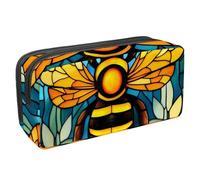KengjuTesu Waterproof Pencil Case, Pencil Pouch with Zipper, Glass Art Green Background Bee Pen Bag Office Supplies Stationery Organizer for Teens Girls Student Adults