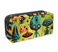 KengjuTesu Waterproof Pencil Case, Pencil Pouch with Zipper, Strange Aliens Pen Bag Office Supplies Stationery Organizer for Teens Girls Student Adults