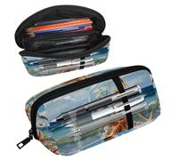 KengjuTesu Waterproof Pencil Case, Starfish Drift Bottle Painting Pen Bag with Zipper, Pencil Pouch Office Supplies Stationery Organizer for Teens Girls Student Adults