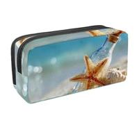 KengjuTesu Waterproof Pencil Case, Starfish Sea Drift Bottle Pen Bag with Zipper, Pencil Pouch Office Supplies Stationery Organizer for Teens Girls Student Adults