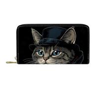KengjuTesu Women's Zip Around Wallet and Phone Clutch, Detective Cat,Travel Purse Leather Clutch Bag Card Holder Organizer Wristlets Wallets
