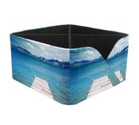 KengjuTesu Wood Pier on the Sea under Blue Sky Desktop Organizer Pen Holder, Rectangular Pencil Cup for Office, Study and Makeup Stations