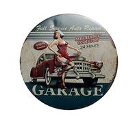 kengtou Round Garage Embossed Metal Sign - Garage Mechanic ON Duty 24 Hours - Round Tin Sign Vintage Nostalgia Round Plates Wall Decor Prints 12 Inch