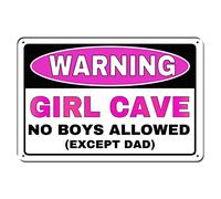 kengtou Warning Tin Signs,Funny Girl Cave Tin Sign No Boys Allowed Except DAD Novelty Bedroom Door 12x8 Inch